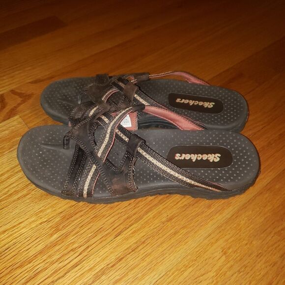 Skechers Brown Leather Slip-On Sandals - Picture 4 of 7